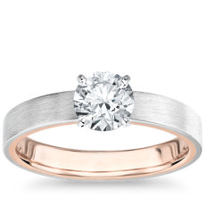 Matte Two-Tone Solitaire Diamond Engagement Ring in 14k White and Rose Gold (3mm)